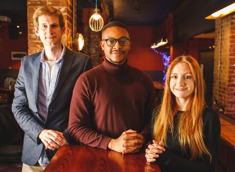 DineHub Team - Founder Ahmed Ahmed (centre) with Technical DIrector Daniel Simm and Content &amp; Social Media Editor Niamh Carpenter (credit Jack Spicer Adams)
